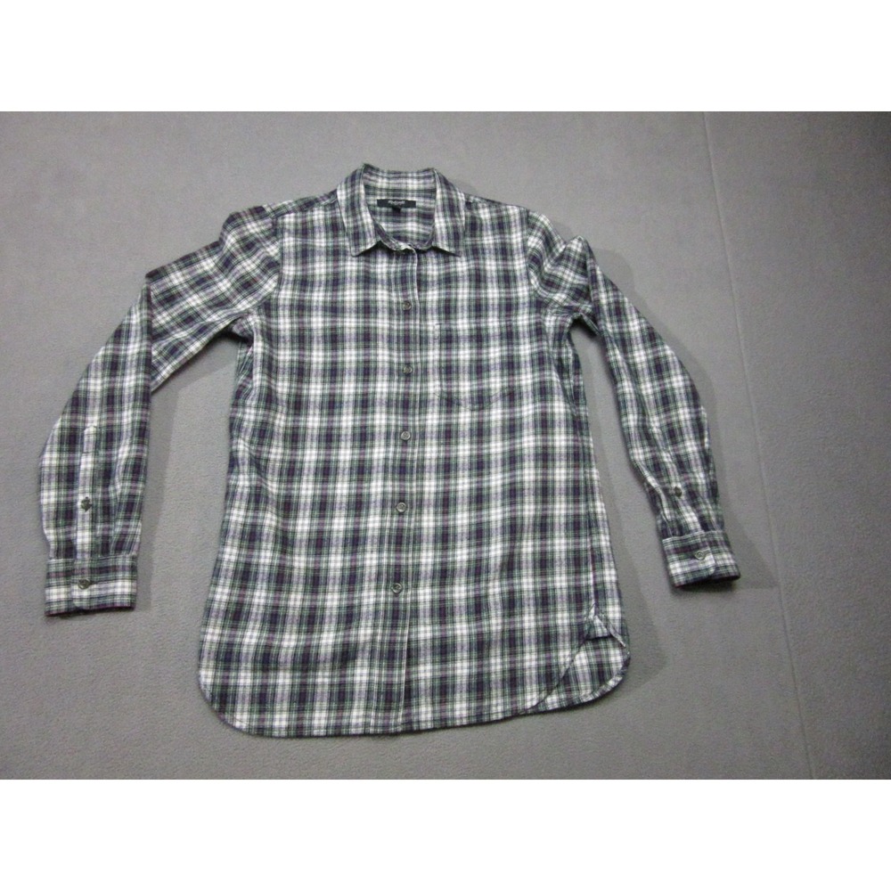 Madewell Ex-Boyfriend Shirt Womens XS Green White Plaid Excellent Flannel E6002
